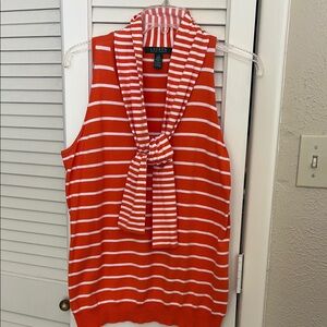 Lauren Ralph Lauren Ribbed Tie Front Tank Top in Orange and White